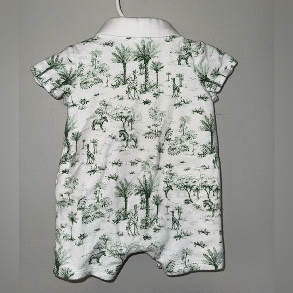 Janie and Jack Baby Tropical Toile Polo Romper Green and White Size 0-3months - Picture 2 of 6